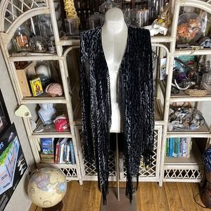Haus of Denim and Lace Gray Leopard Print Duster Fringed Silk Velvet One Size